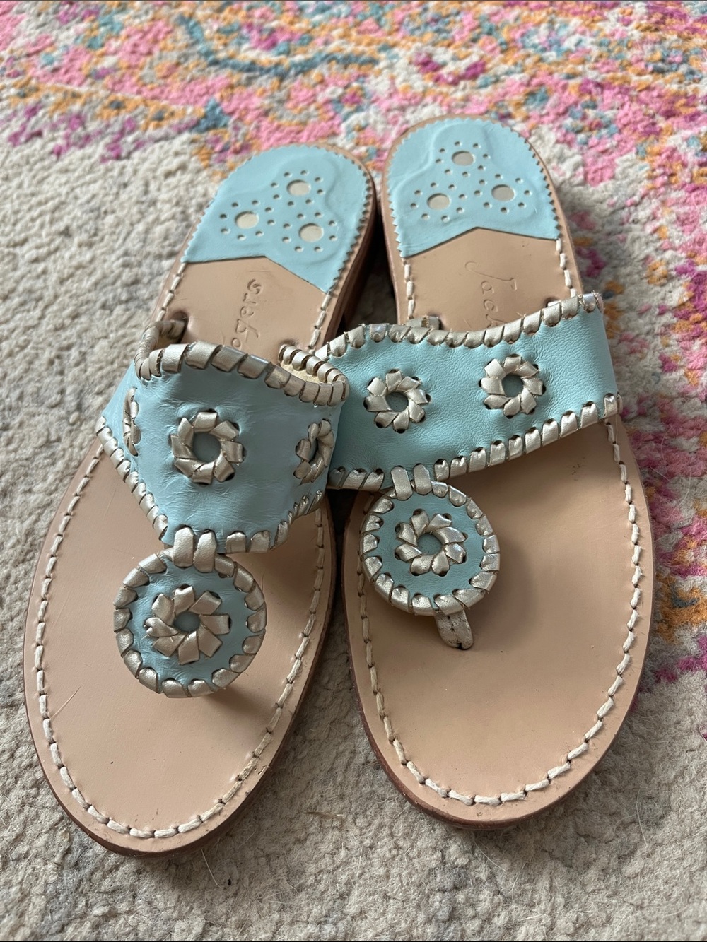 Jack Rogers Palm Beach Jack Sandal in Caribbean Blue and Platinum Size 6 - Picture 3 of 6